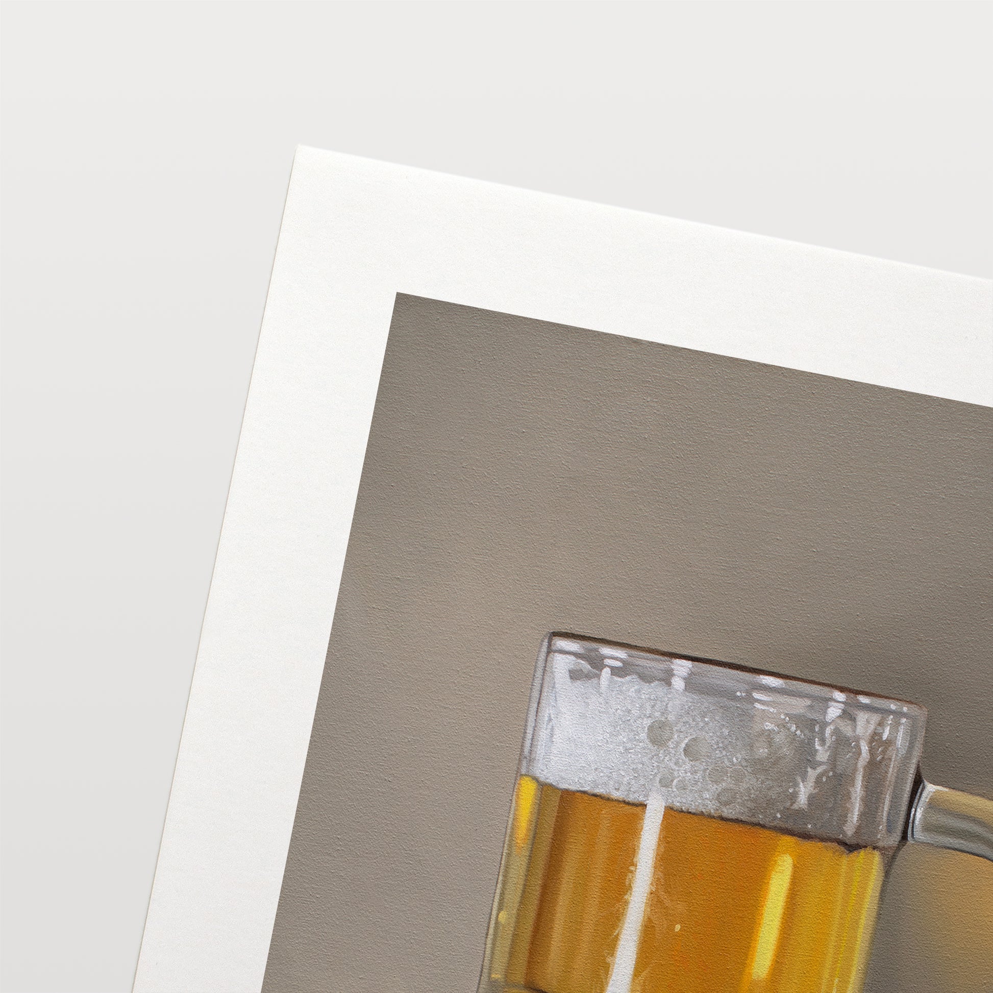 This artwork features a freshly poured beer in a glass mug with a nice bit of foam.