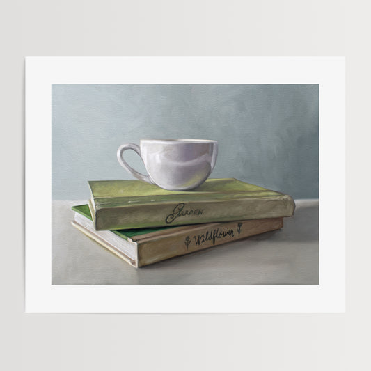 The excitement of Spring just right around the corner inspired this piece… Since it’s yet still too cold to begin enjoying the weather outside we can at least still plan for warmer days ahead with a book about gardening and a good cup of coffee.