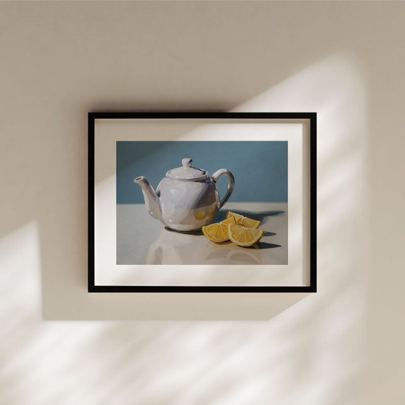 White Teapot & Lemon Wedges • Fine Art Print
