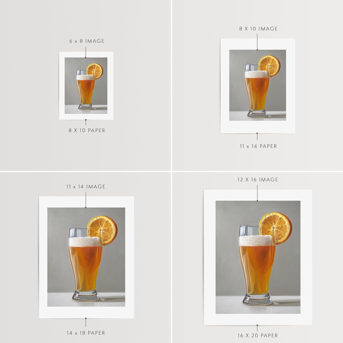 This artwork features a freshly poured Blue Moon beer in a glass with an orange slice and a nice bit of foam.