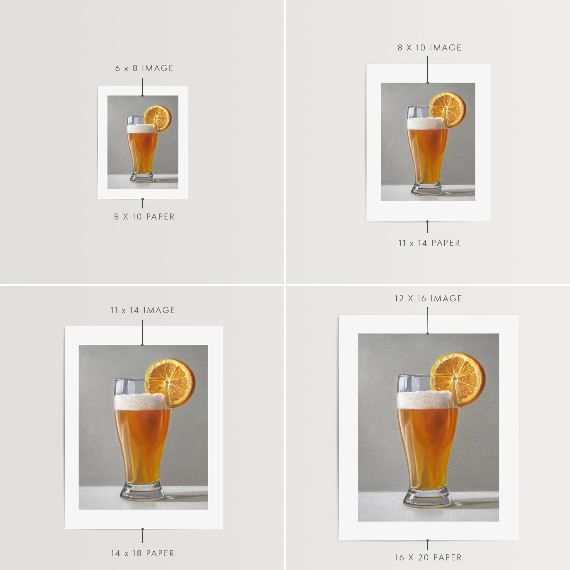 This artwork features a freshly poured Blue Moon beer in a glass with an orange slice and a nice bit of foam.