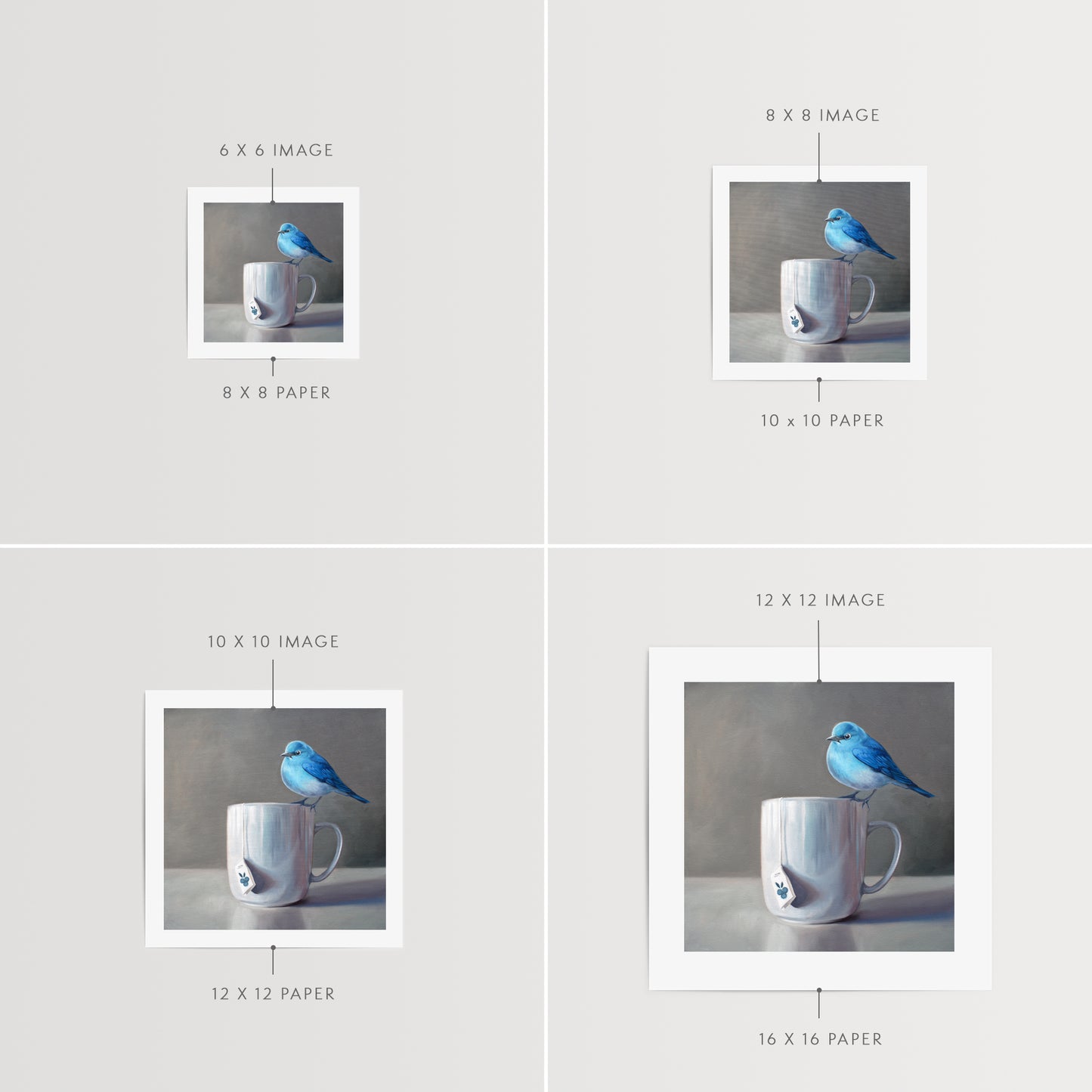 The perfect combination to roll in the Spring season featuring a Mountain Bluebird perched on a cup of Blueberry Tea.
