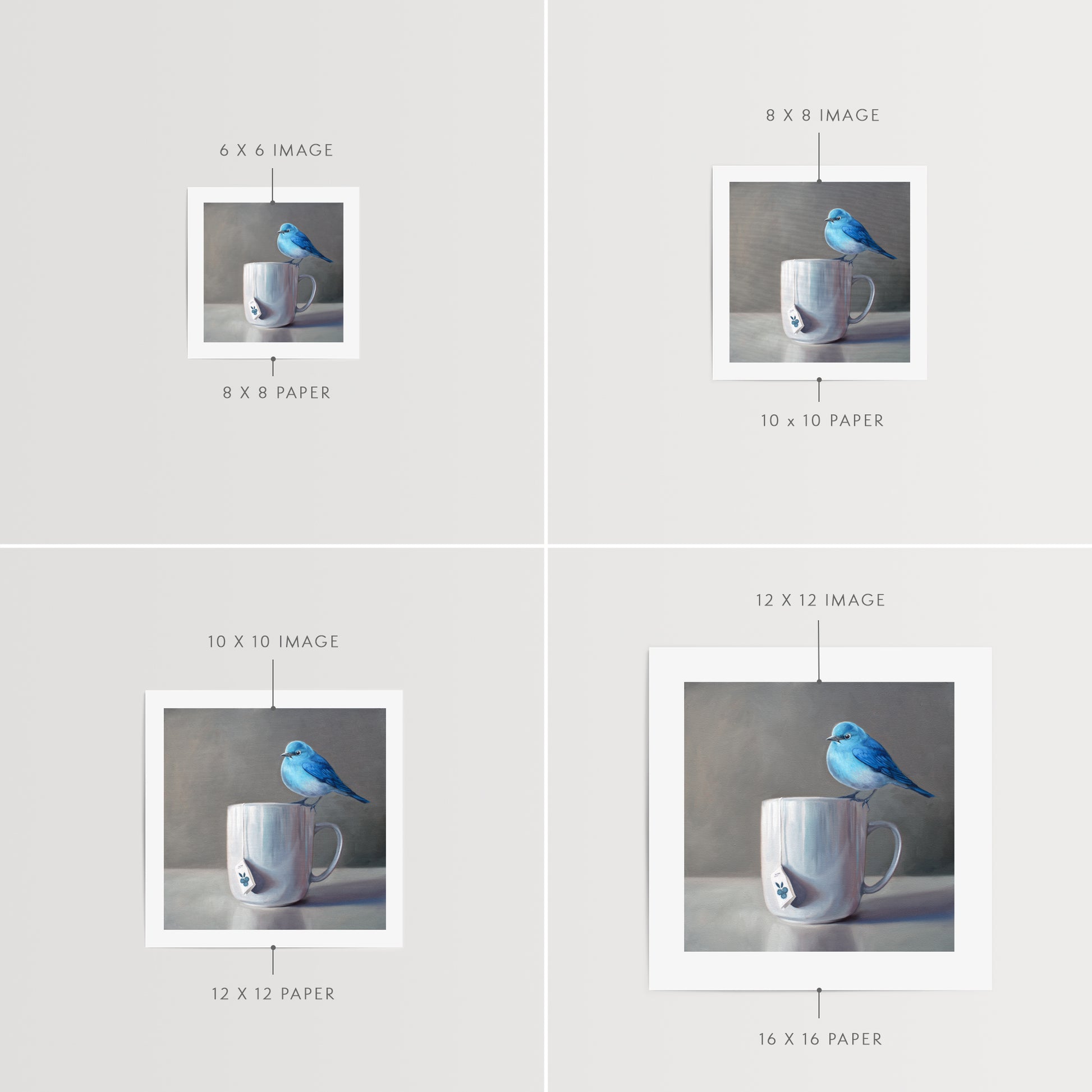 The perfect combination to roll in the Spring season featuring a Mountain Bluebird perched on a cup of Blueberry Tea.