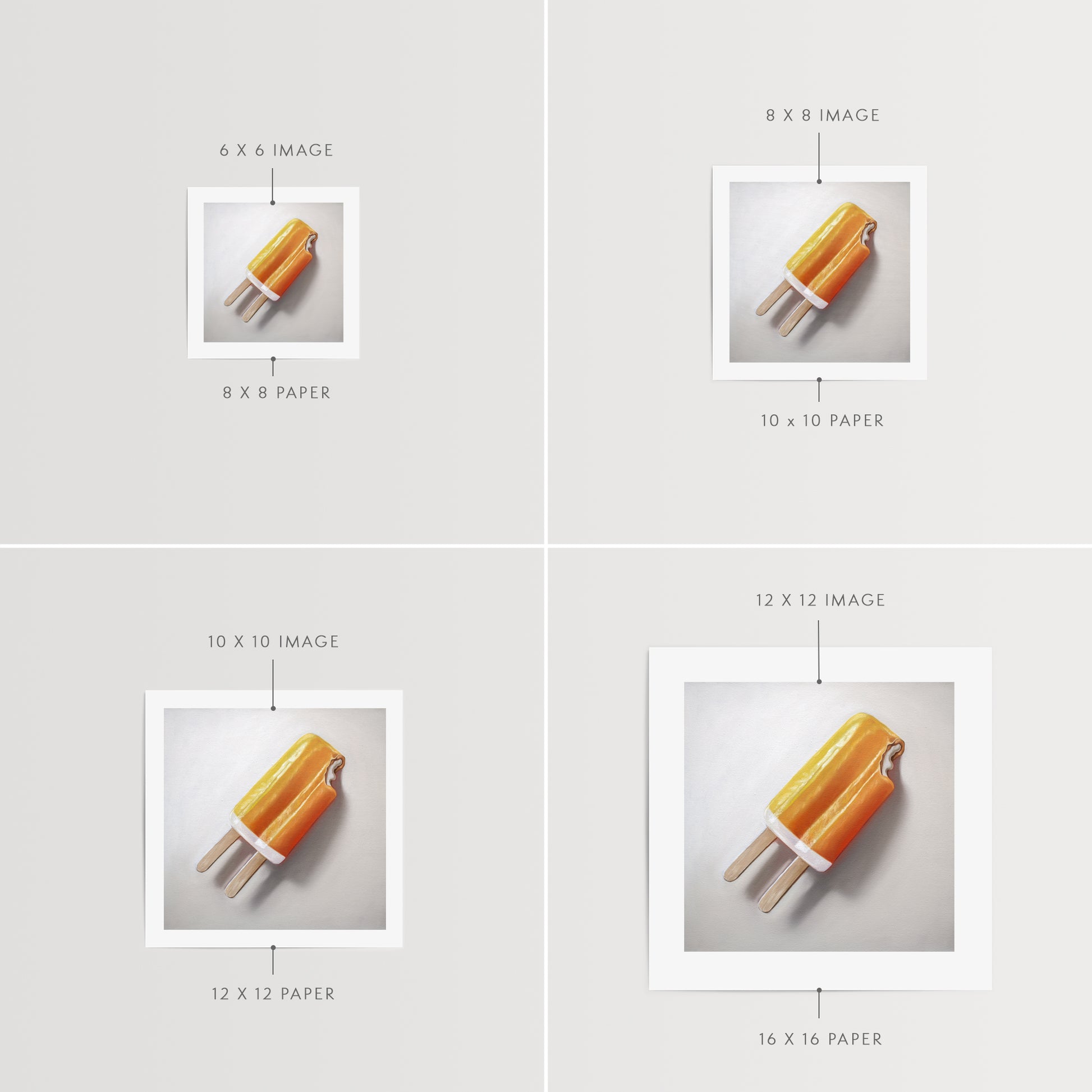 This artwork features a summertime favorite… the vanilla ice cream and orange popsicle combo otherwise known as the delicious dreamsicle.