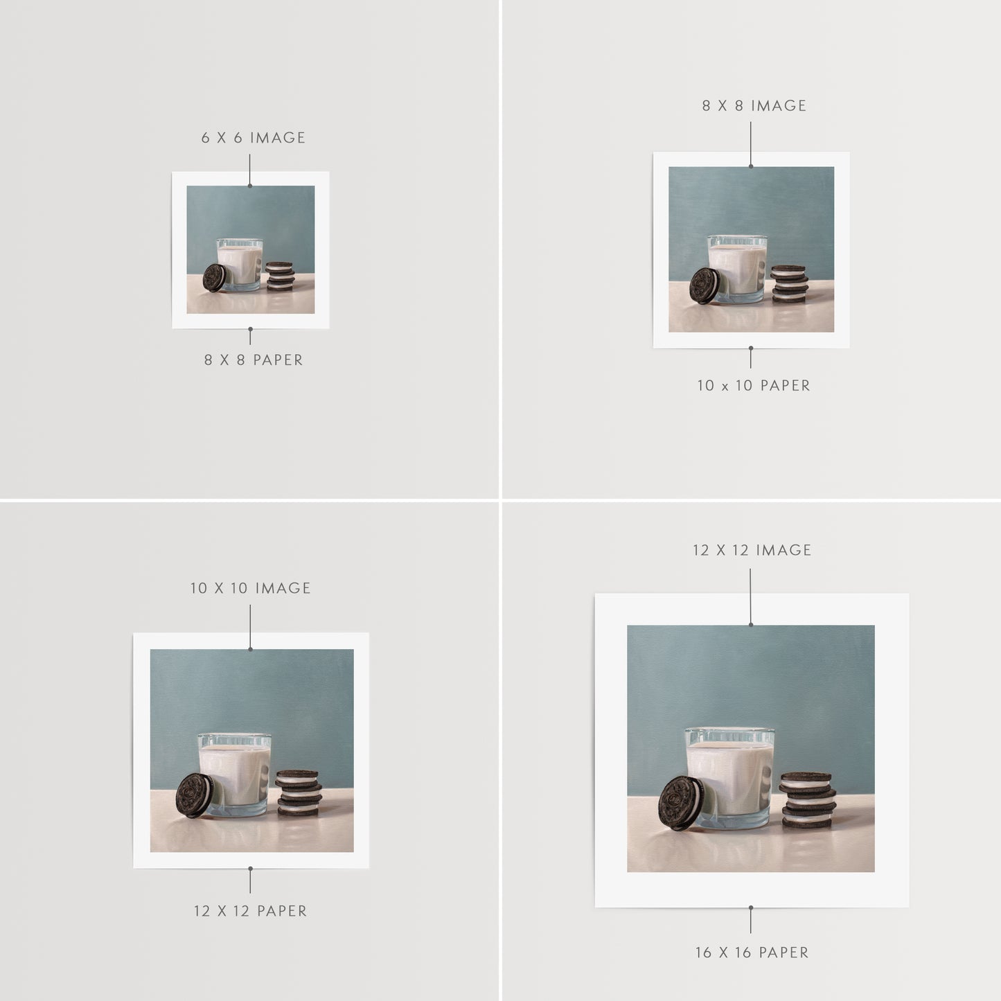 This artwork features a glass of milk paired with a nice stack of Oreo cookies.