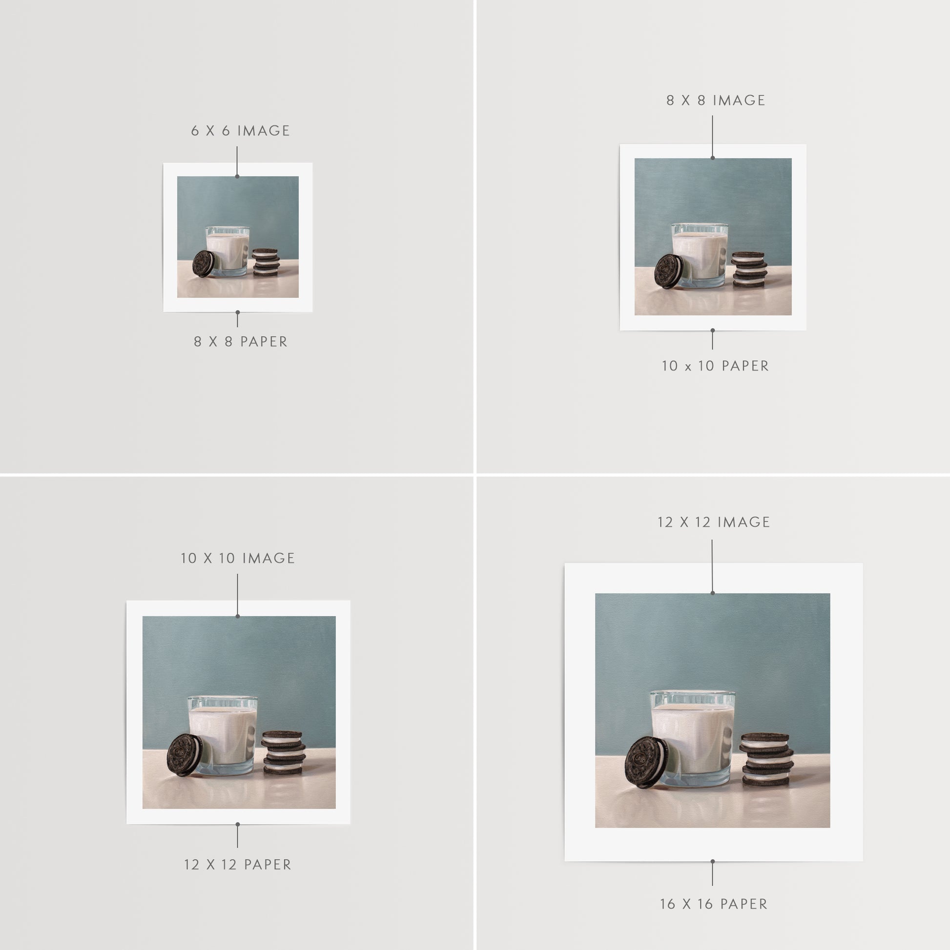 This artwork features a glass of milk paired with a nice stack of Oreo cookies.