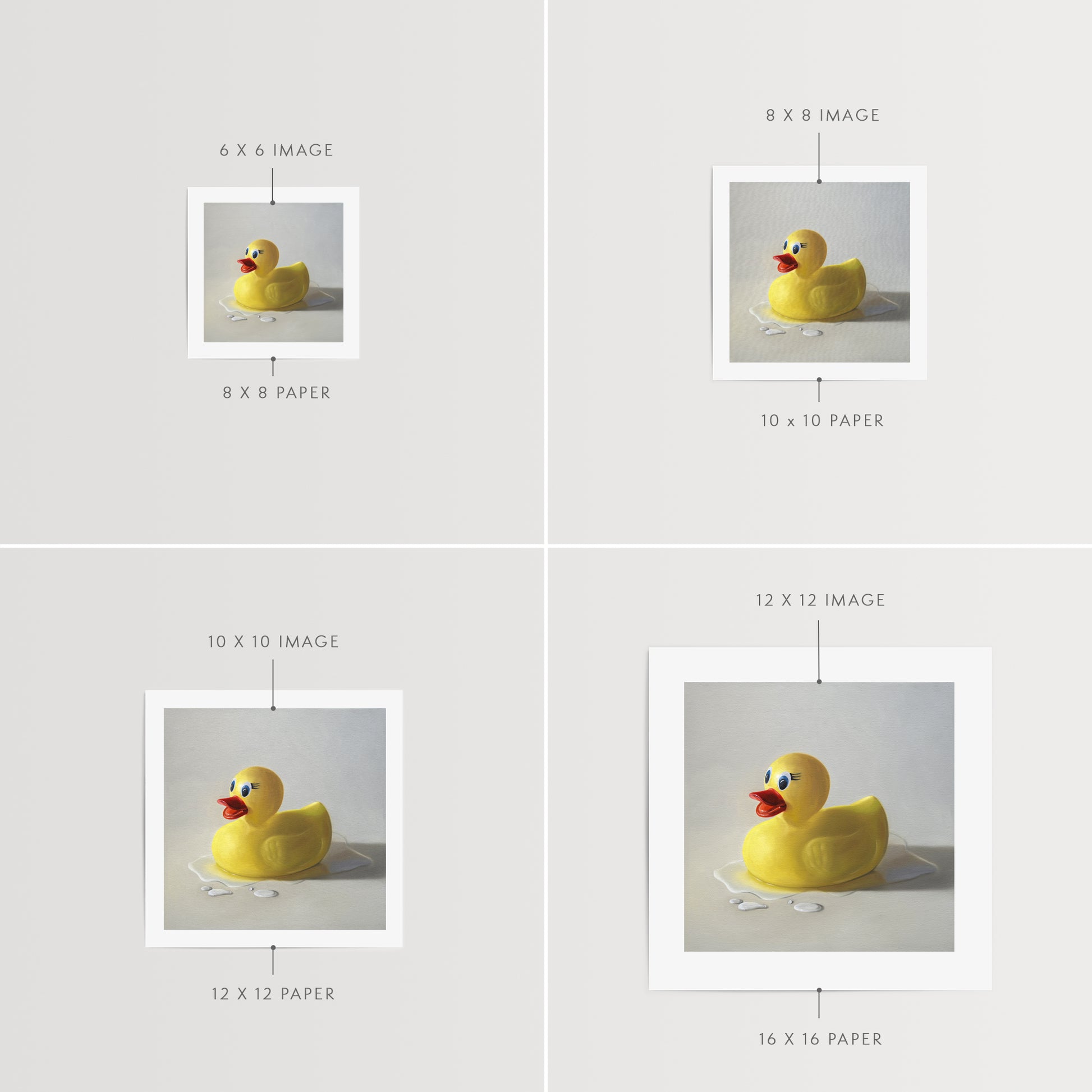 This artwork features a rubber ducky resting on a light surface surrounded by water droplets with some nice dramatic lighting.