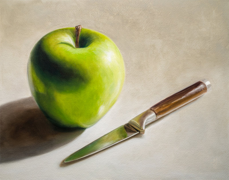 Apple & Paring Knife | 12" x 9" Original Oil Painting