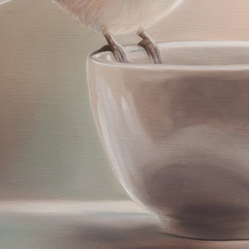 Chickadee & Cup | 14" x 11" Original Oil Painting