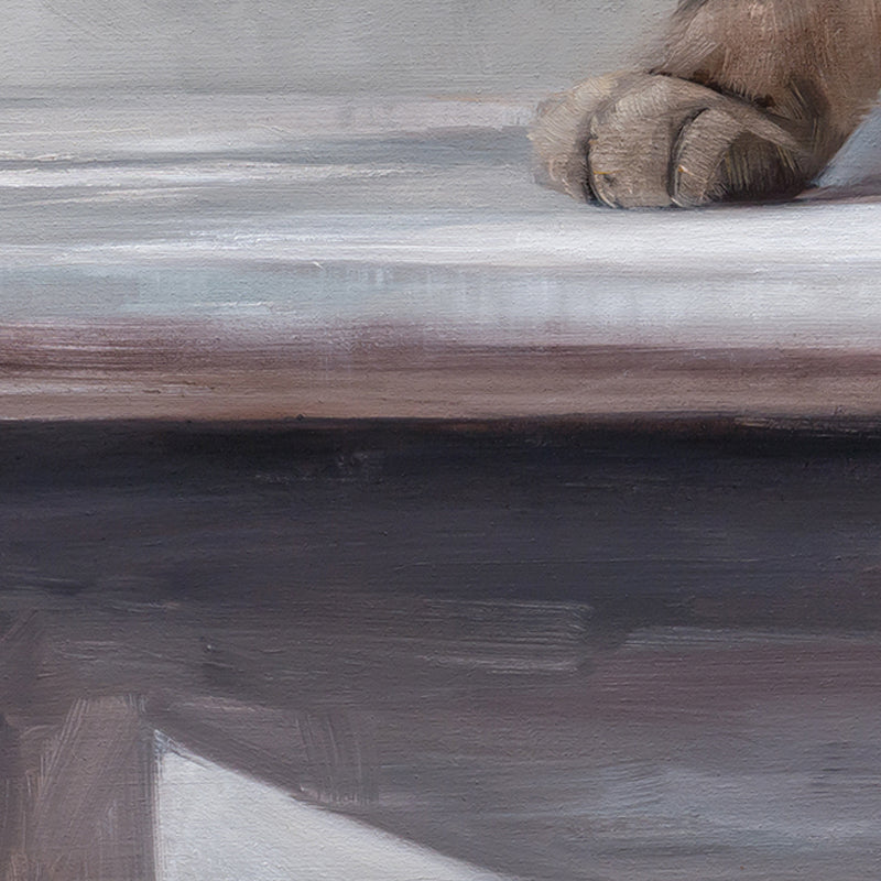 Cat & Water Glass | 12" x 12" Original Oil Painting
