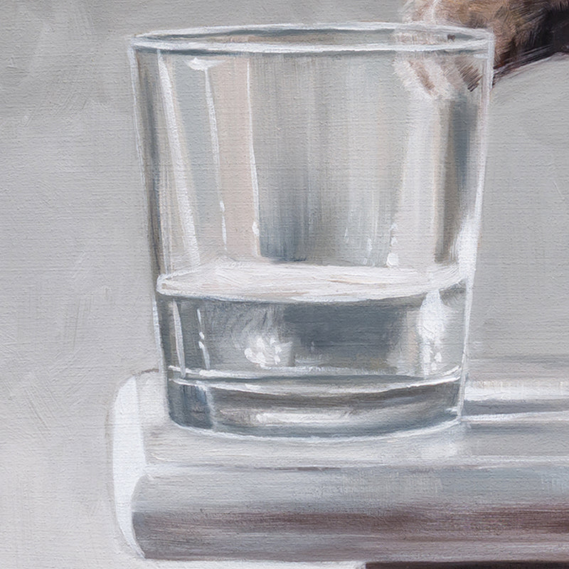 Cat & Water Glass | 12" x 12" Original Oil Painting