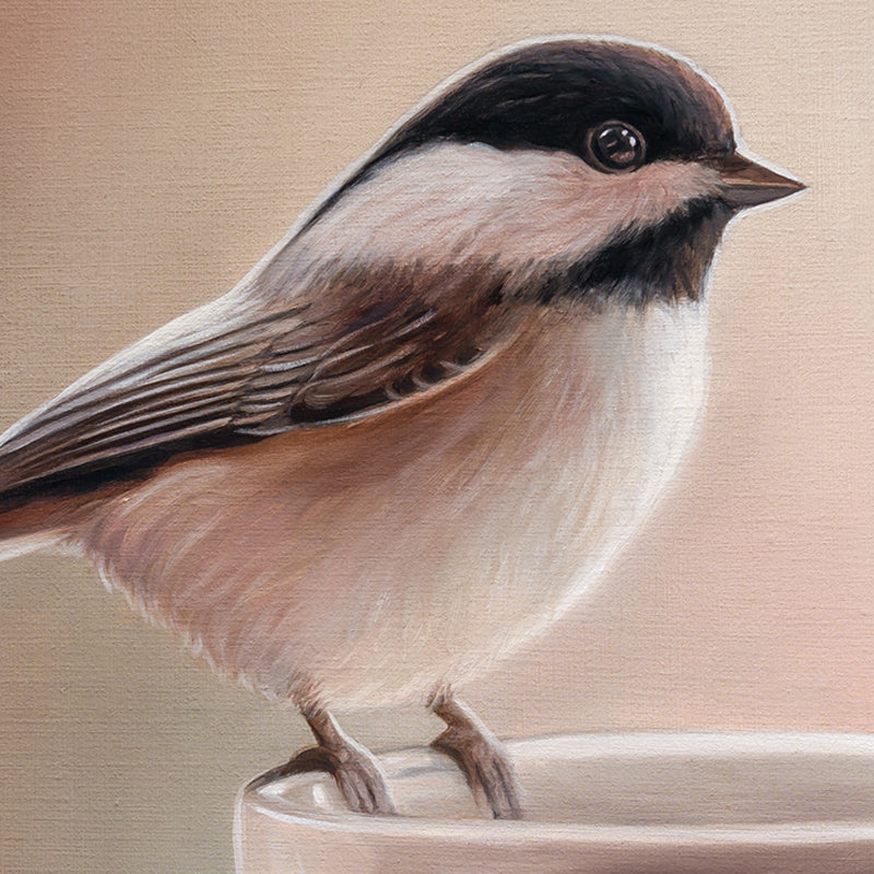 Chickadee & Cup | 14" x 11" Original Oil Painting