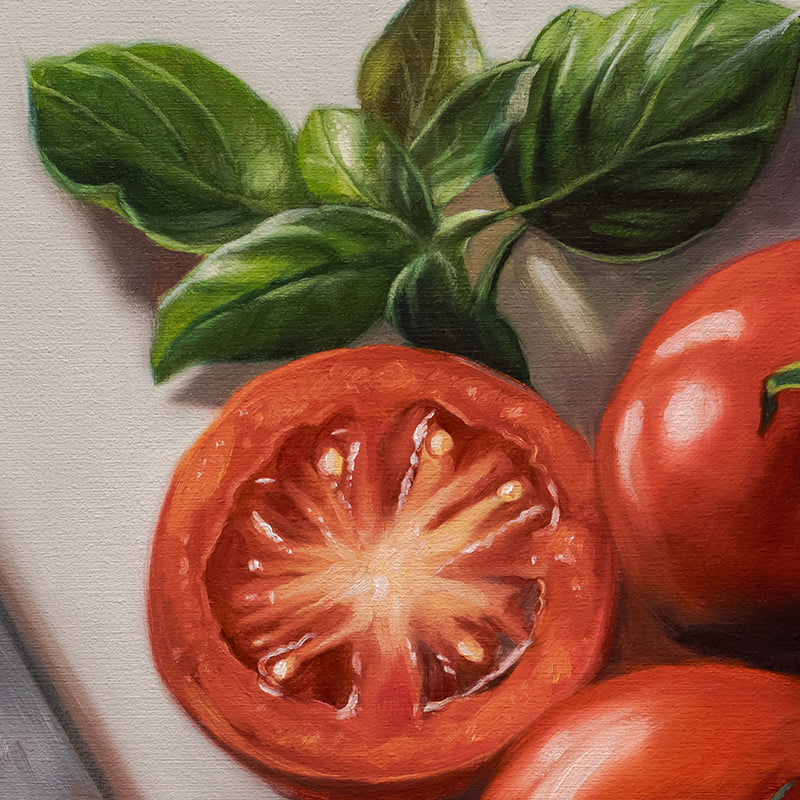 Tomato & Basil | 12" x 12" Original Oil Painting