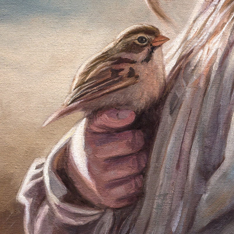 Girl with Sparrow | 12" x 12" Original Oil Painting