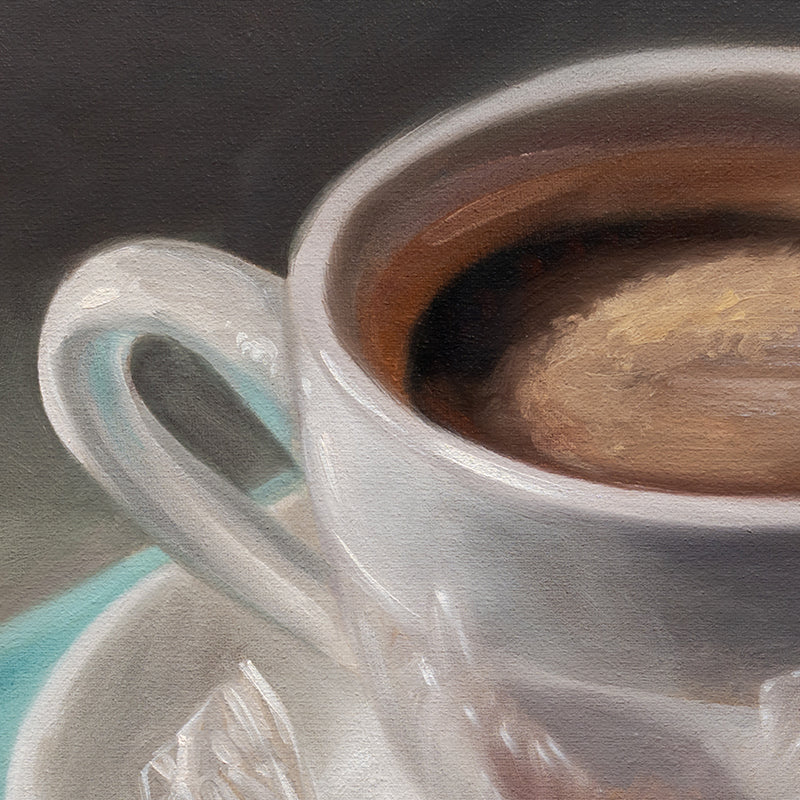 Coffee, Caramel & Book | 12" x 12" Original Oil Painting