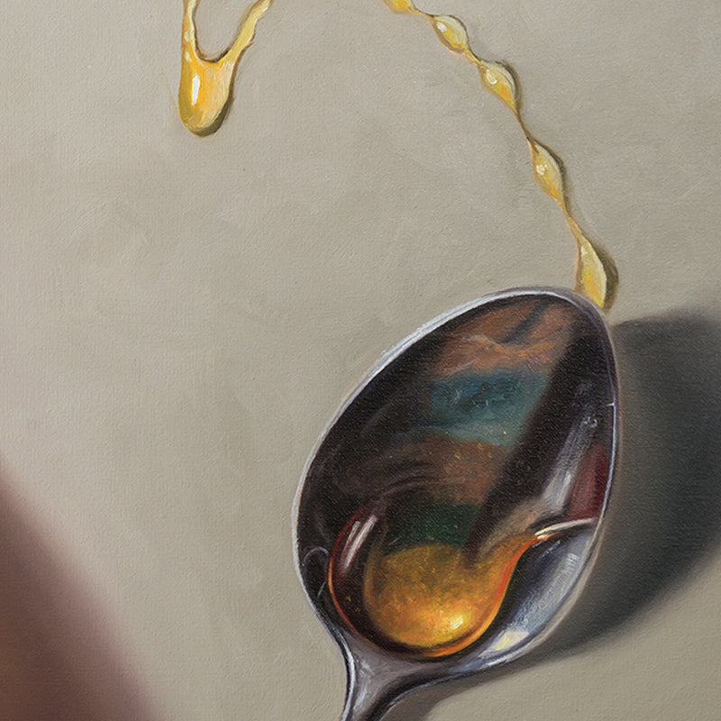 Spilled Honey, Spoon & Bee | 16" x 20" Original Oil Painting
