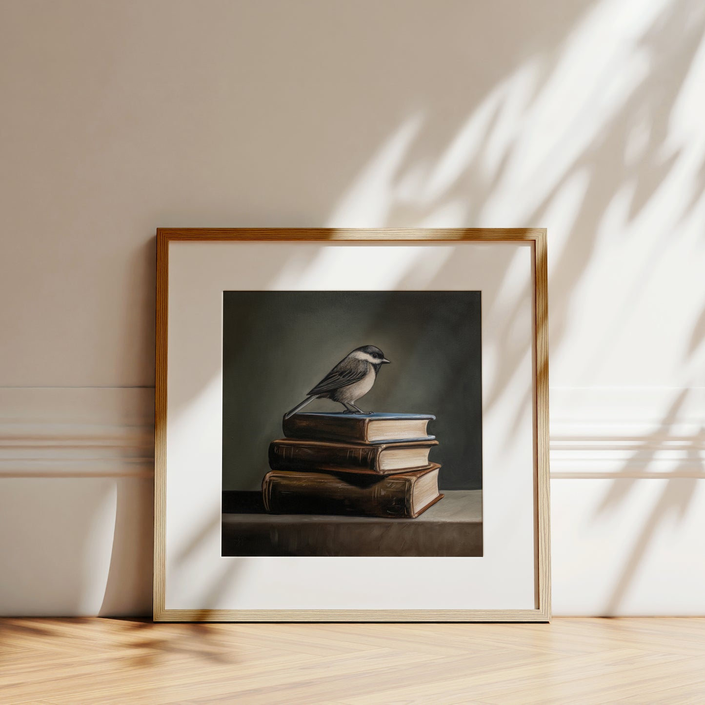 Chickadee & Vintage Books | Fine Art Print