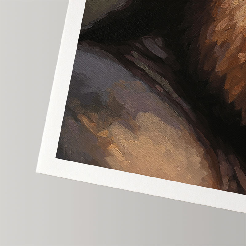 Fine art print of a South Shishangeni lion oil painting on textured cotton rag paper with a white border.