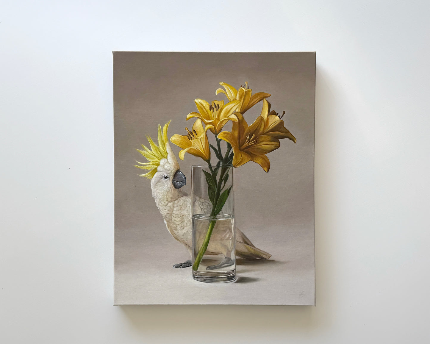Sulphur-crested Cockatoo & Yellow Asiatic Lilies • 16 x 20