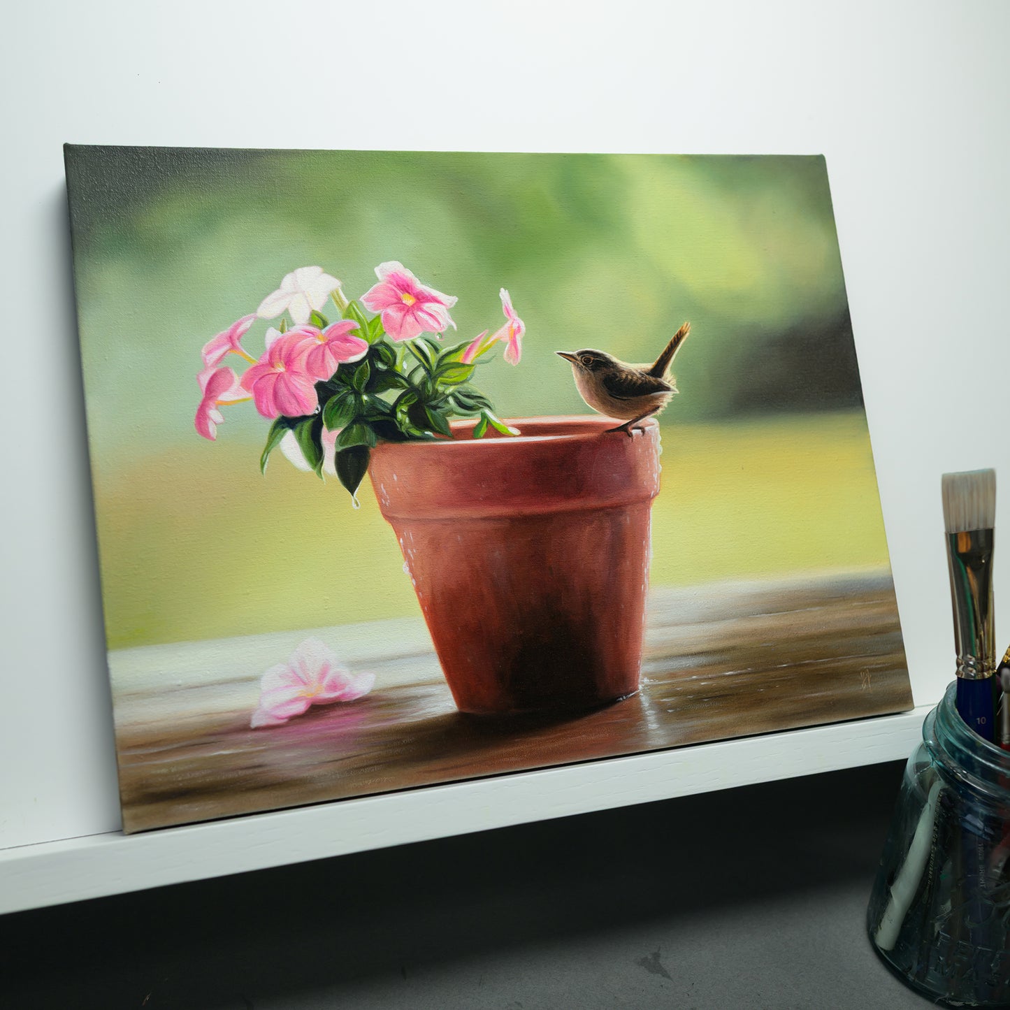 House Wren & Blossoms | 14" x 11" Original Oil Painting