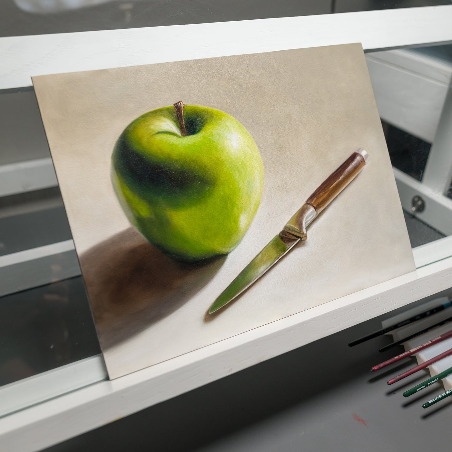 Apple & Paring Knife | 12" x 9" Original Oil Painting