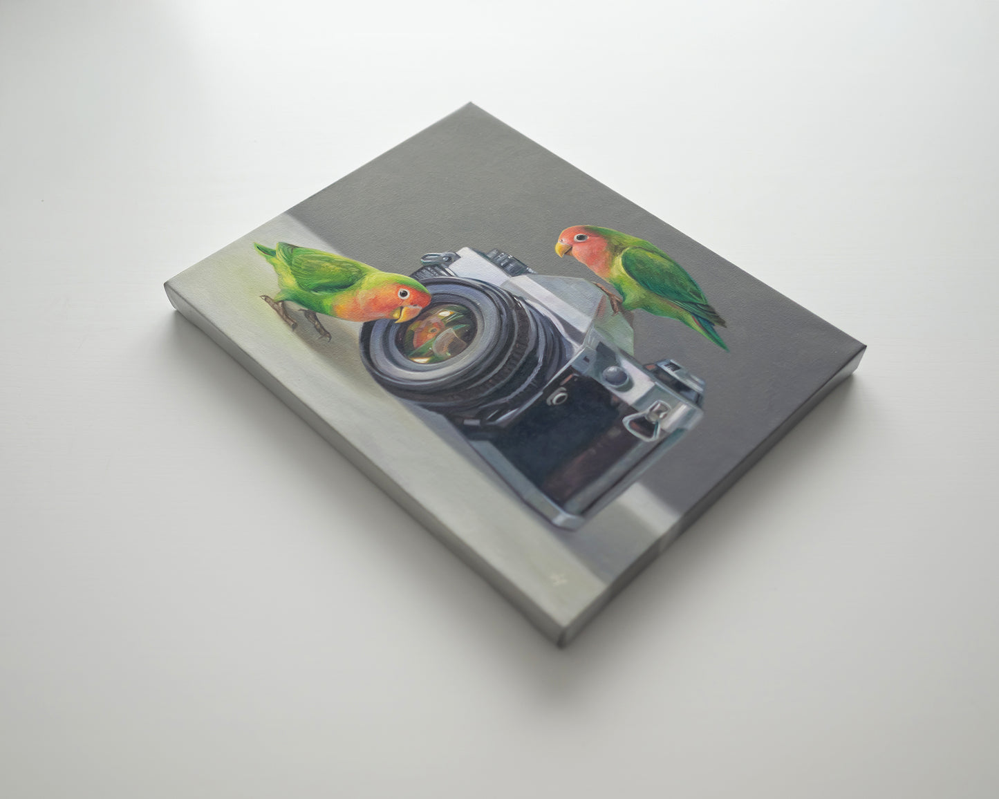 Lovebirds & Camera | 14" x 11" Original Oil Painting