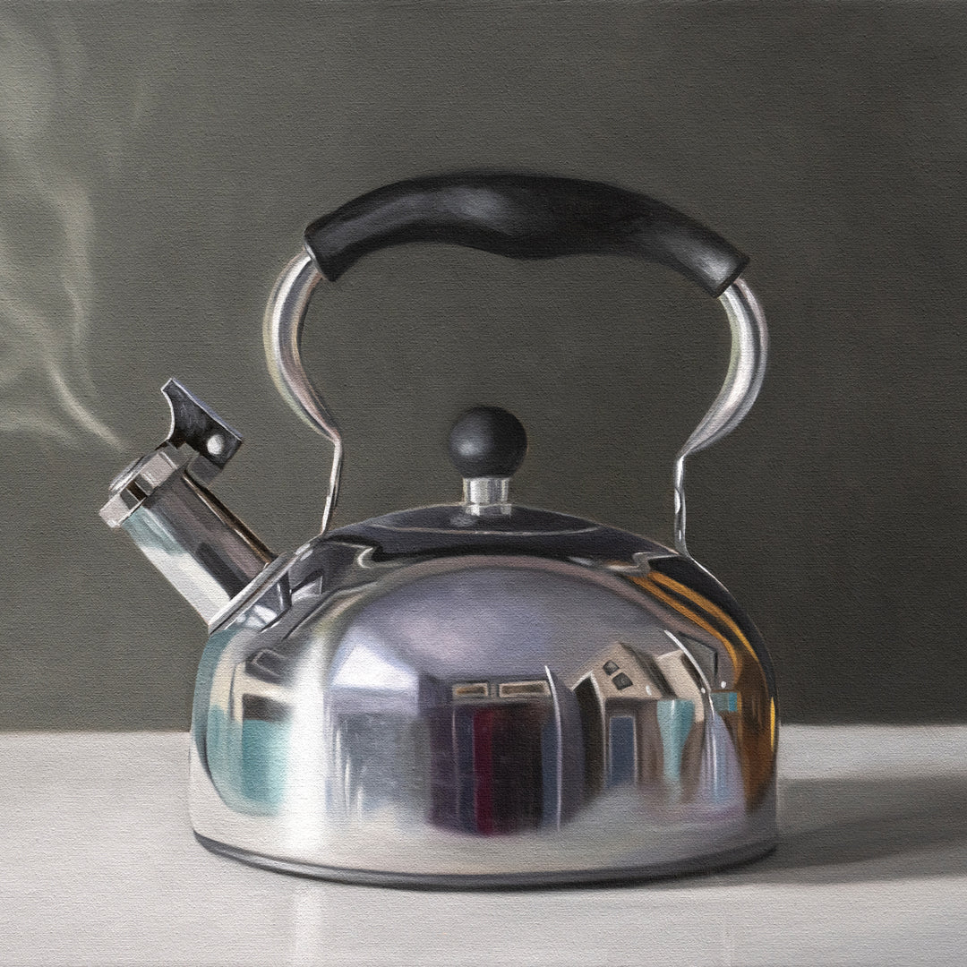 artwork by Lauren Pretorius featuring a steaming tea kettle