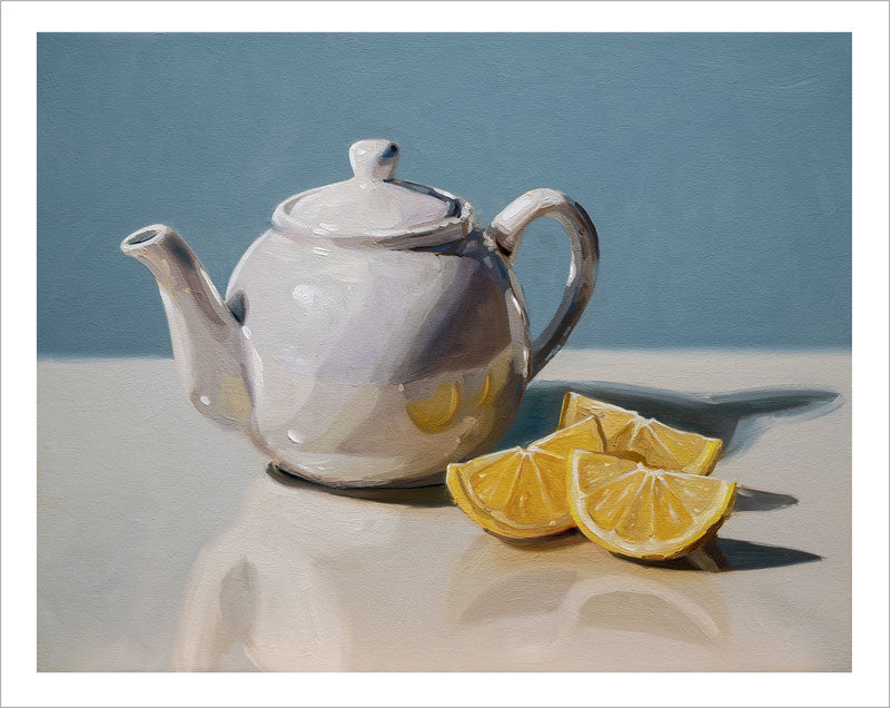 White Teapot & Lemon Wedges • Fine Art Print