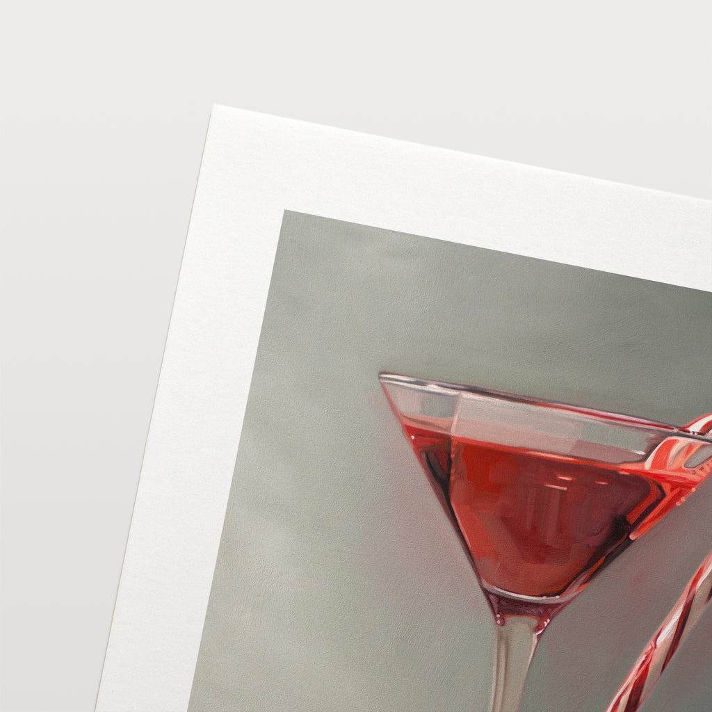 This artwork features a Christmas candy cane resting on the lip of a martini.