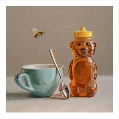 Honey, Bee & Turquoise Cup • Fine Art Print