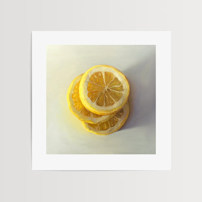 This artwork features a trio of lemon slices stacked on one another.