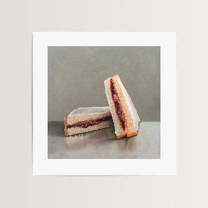 This artwork features loaded peanut butter and jelly sandwich, ready for eating!