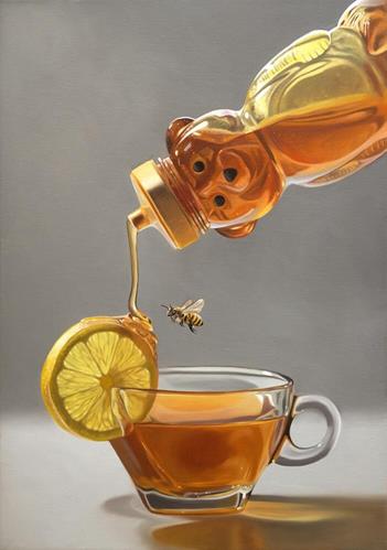 Honey Bee Lemon & Tea 20 x 14 Original Oil Painting