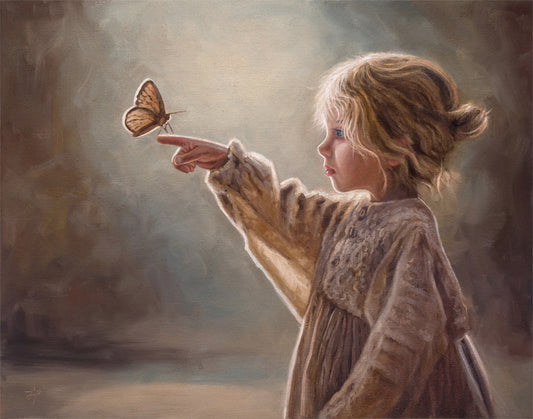 Girl with Butterfly | 14" x 11" Original Oil Painting