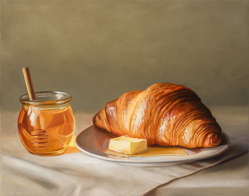 Croissant, Honey & Butter | 14" x 11" Original Oil Painting