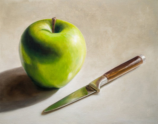 Apple & Paring Knife | 12" x 9" Original Oil Painting