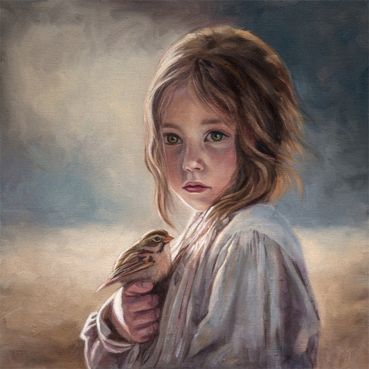 Girl with Sparrow | 12" x 12" Original Oil Painting