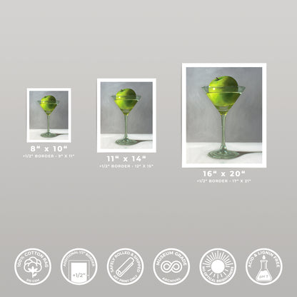 Three Apple Martini fine art prints in 8x10, 11x14, and 16x20 sizes, with white borders.