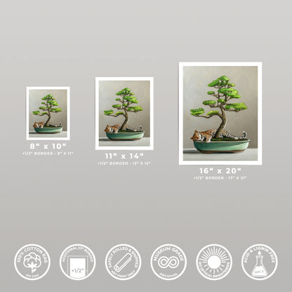 Three fine art prints of a leopard resting under a bonsai tree, available in 8x10, 11x14, and 16x20 inches.