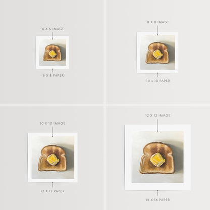 Buttered Toast Fine Art Print by Lauren Pretorius: a piece of freshly toasted bread with a nice dollop of butter.