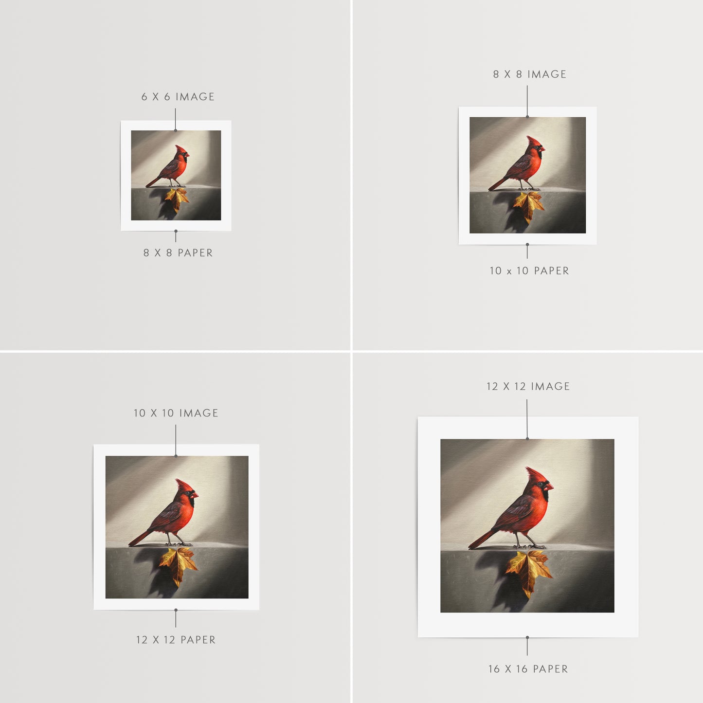 Cardinal & Maple Leaf Fine Art Print by Lauren Pretorius: a red cardinal bird with a maple leaf.