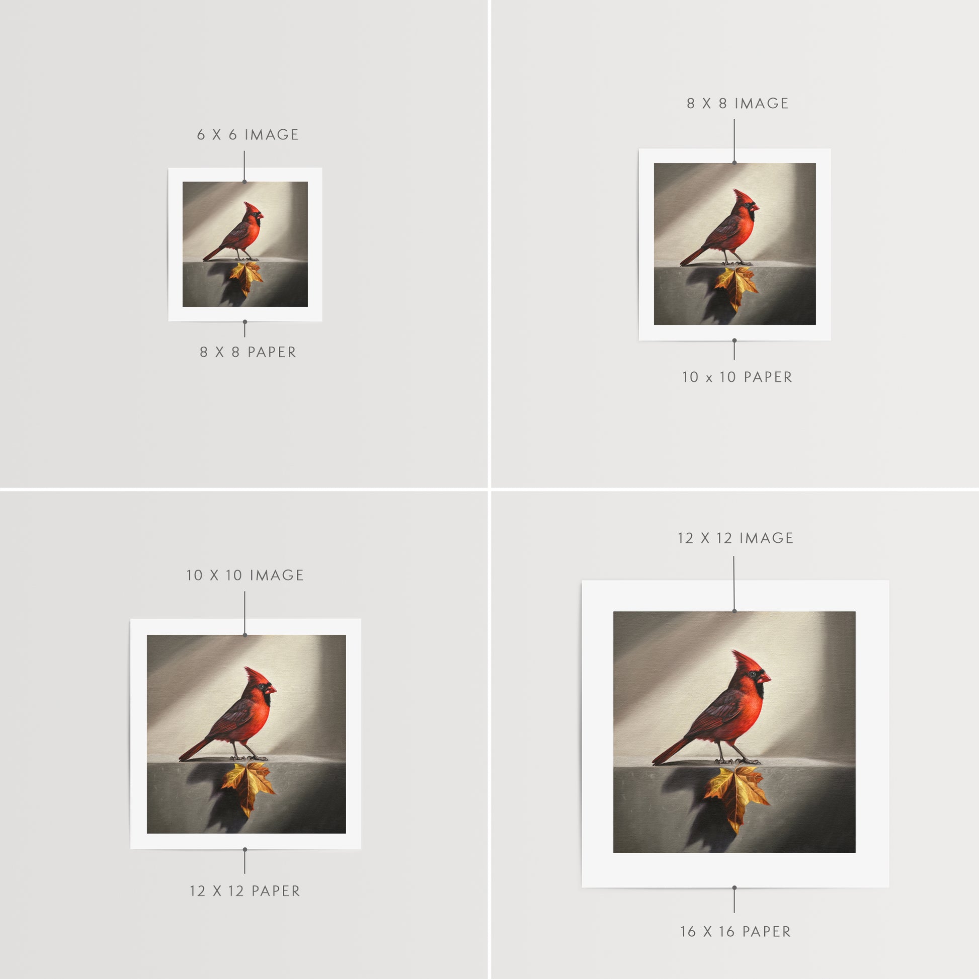 Cardinal & Maple Leaf Fine Art Print by Lauren Pretorius: a red cardinal bird with a maple leaf.