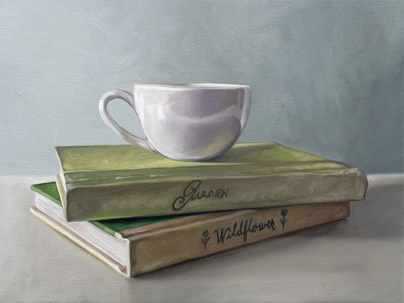 Coffee and Books Fine Art Print by Lauren Pretorius: The excitement of Spring just right around the corner inspired this piece… Since it’s yet still too cold to begin enjoying the weather outside we can at least still plan for warmer days ahead with a book about gardening and a good cup of coffee.