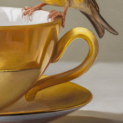 Goldfinch & Yellow Cup | 14" x 11" Original Oil Painting