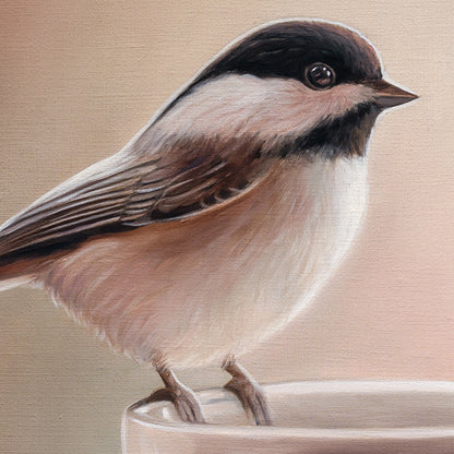 Chickadee & Cup | 14" x 11" Original Oil Painting