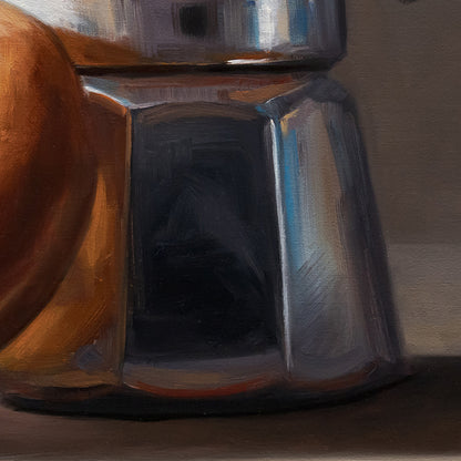 Donut & Moka Pot | 12" x 12" Original Oil Painting