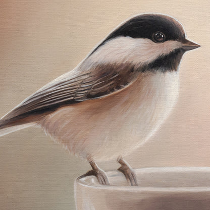 Chickadee & Cup | 14" x 11" Original Oil Painting