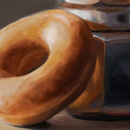 Donut & Moka Pot | 12" x 12" Original Oil Painting