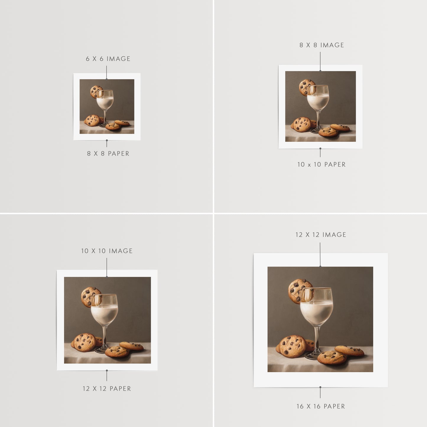 Fancy Milk & Cookies Fine Art Print by Lauren Pretorius: a stack of chocolate chip cookies and a fancy glass of milk in a wine glass.