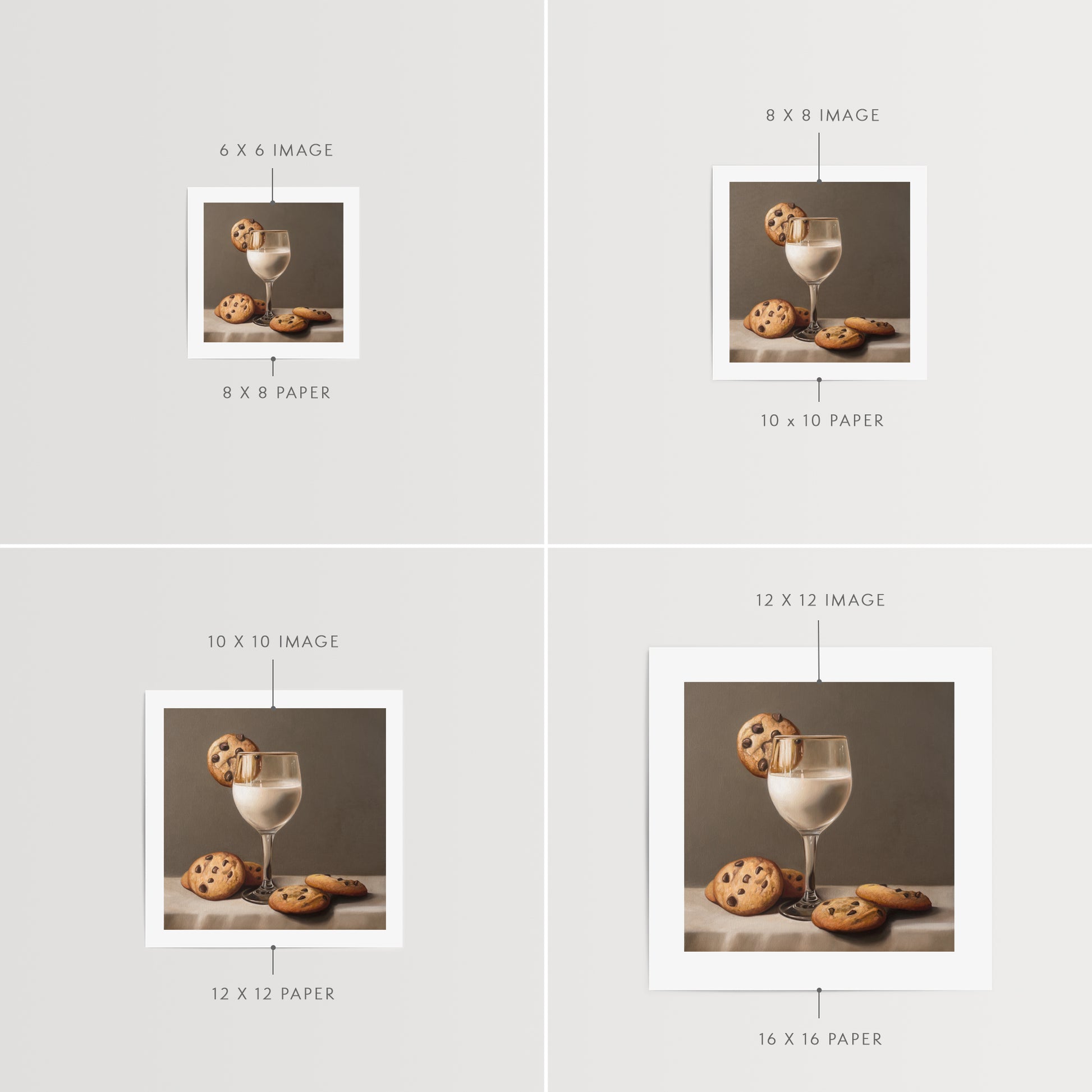 Fancy Milk & Cookies Fine Art Print by Lauren Pretorius: a stack of chocolate chip cookies and a fancy glass of milk in a wine glass.